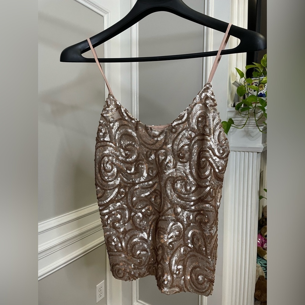 Mango Rose Gold Sequin Blouse